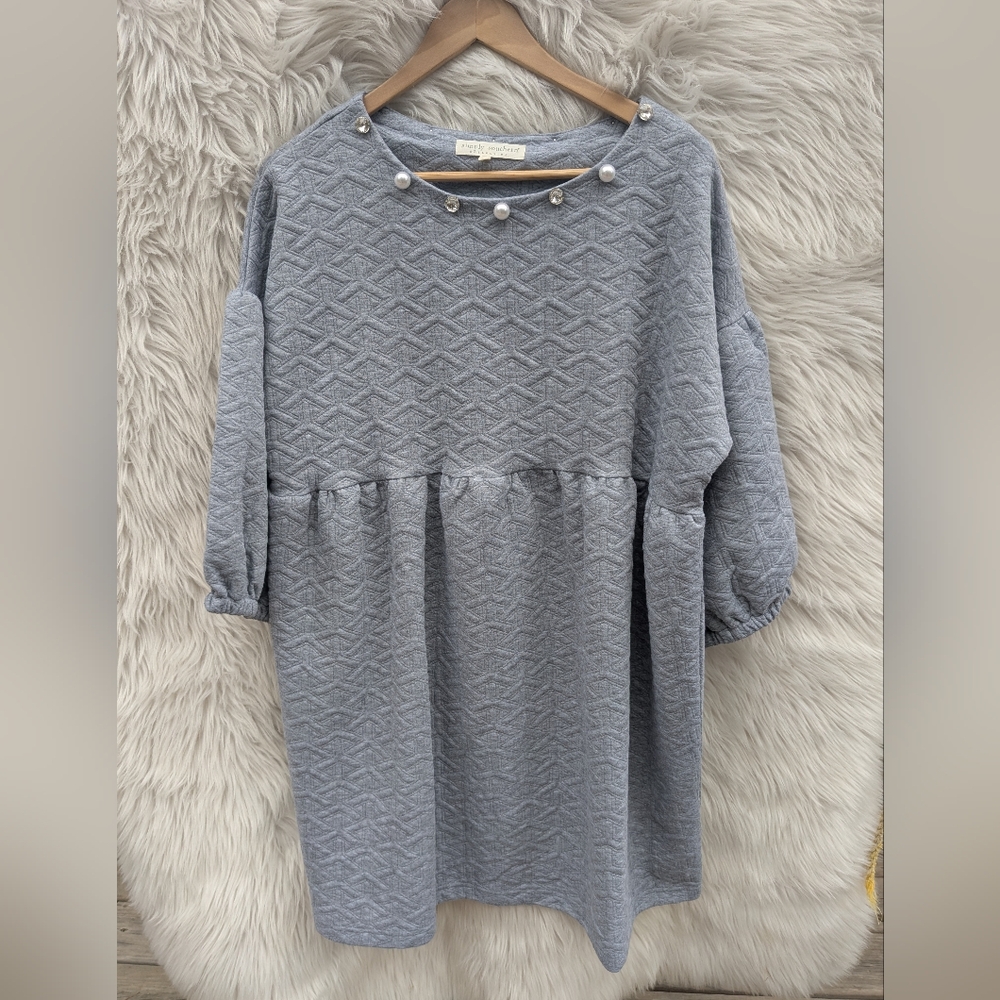 Simply Southern Women's Sheath Dress Quilted 3/4 Sleeve Gray Size Large
